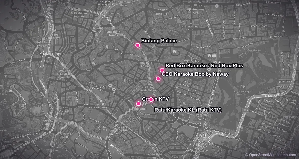 Map of KTV venues in Bukit Bintang