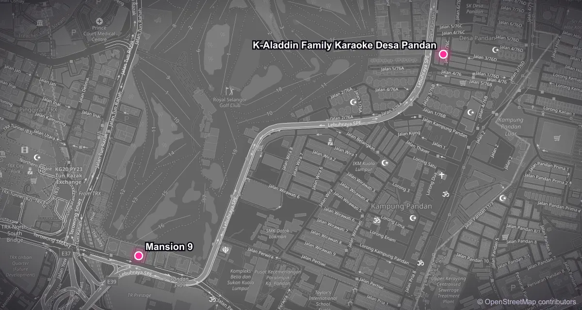 Map of KTV venues in Kampung Pandan