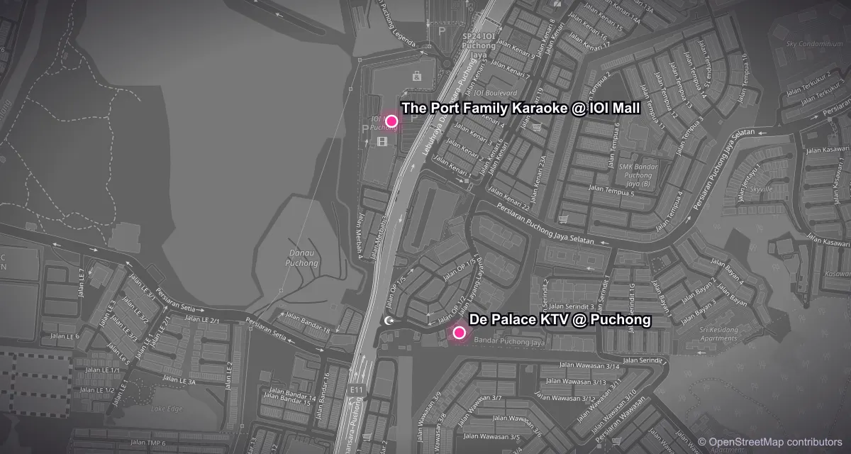 Map of KTV venues in Puchong